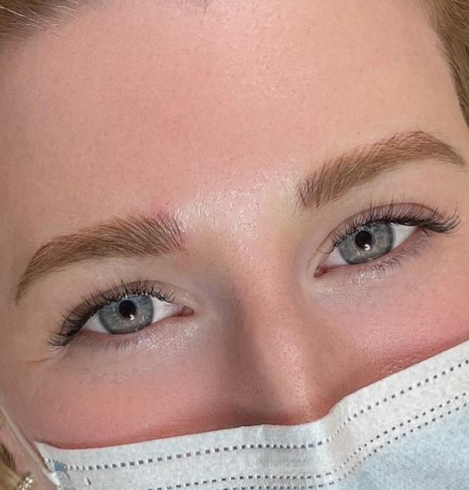 Close-up of finished brows