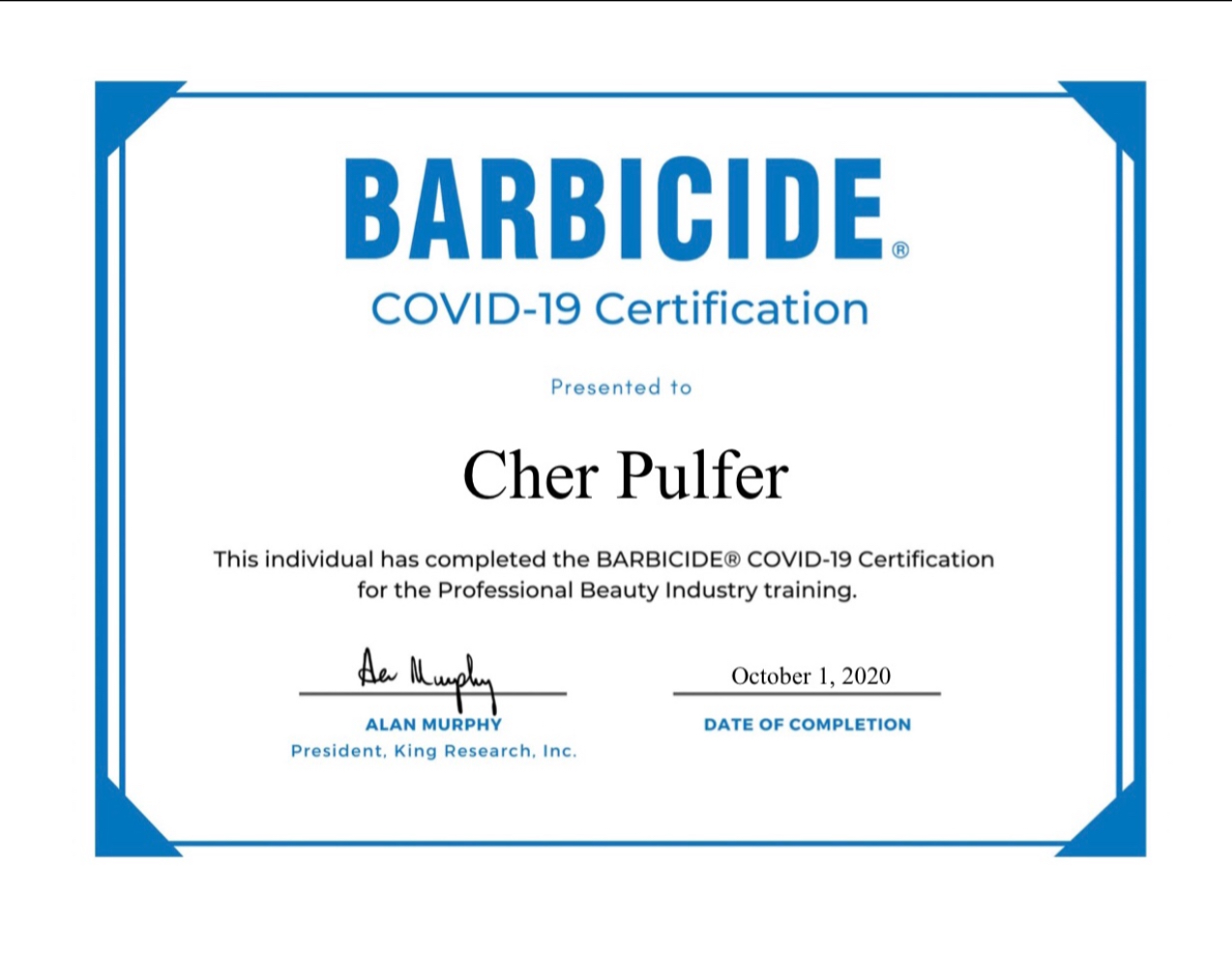 Barbicide COVID-19 certification