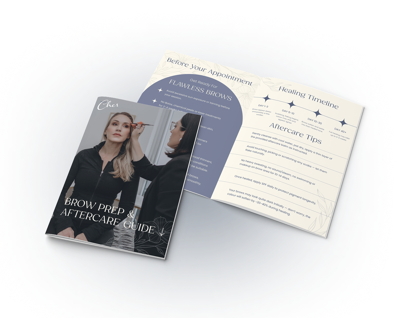 Brow prep and aftercare guide booklet