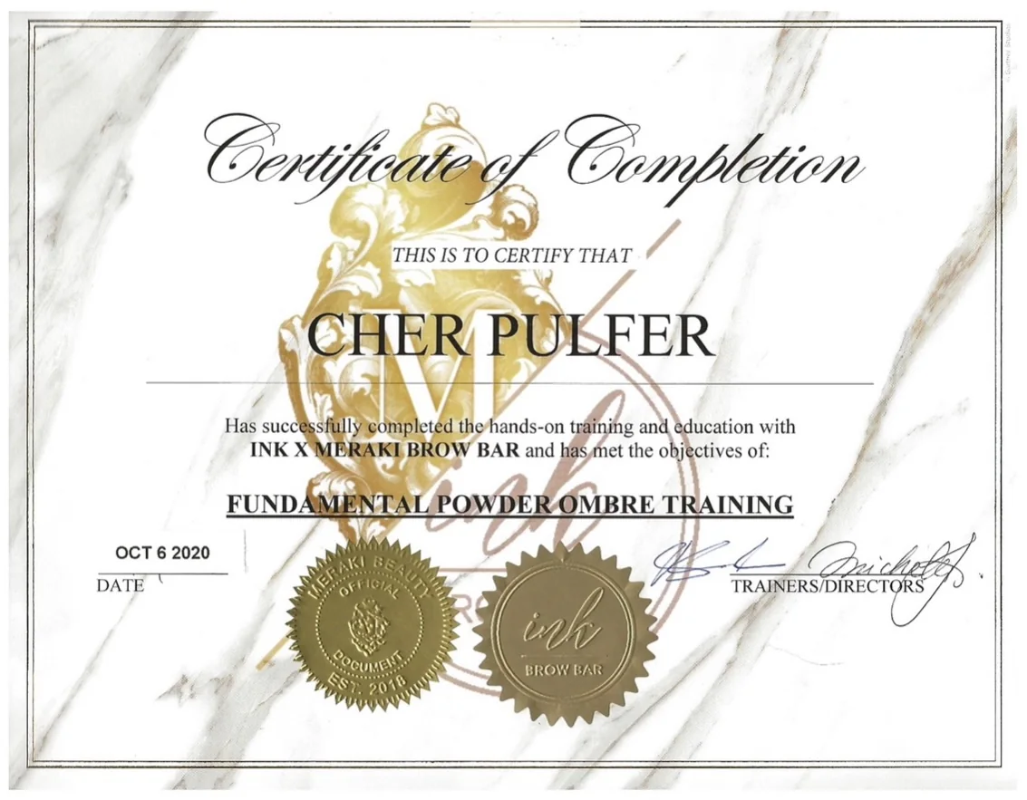 INK x Meraki Brow Bar Fundamental Powder Ombré certificate
